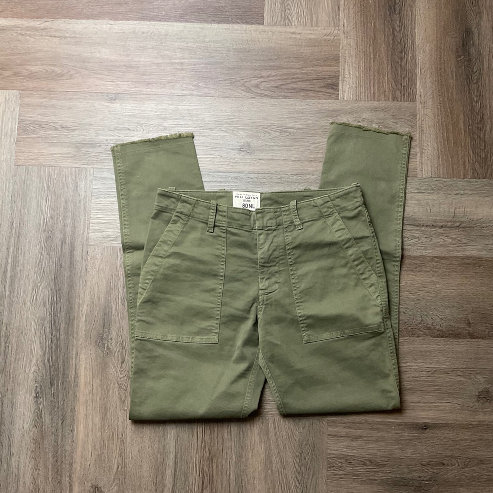 Nili Lotan Jenna Straight Crop Raw Hem Military Cargo Pants Womens 0 Olive Green